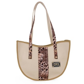 Women's Animal Print Curved Tote Bag 26135-1210 De Raggi Cream