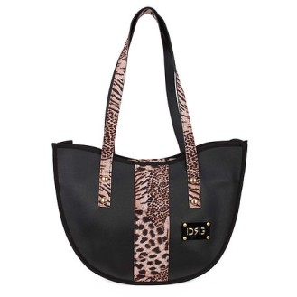 Women's Animal Print Curved Tote Bag 26135-1210 De Raggi Black