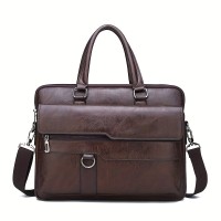 Men'S Vintage Style PU Leather Brown Briefcase