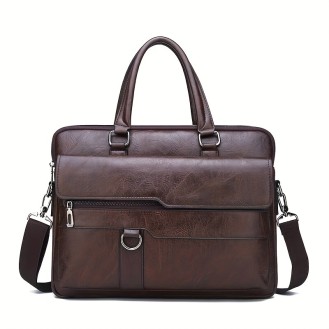 Men'S Vintage Style PU Leather Brown Briefcase