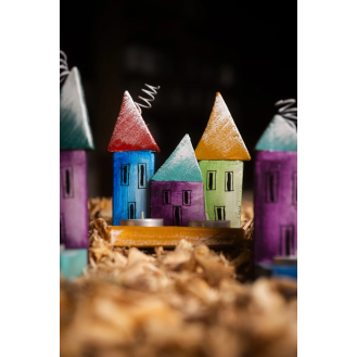 Double Wooden Tealight Holder Houses (Random Colors) Double Wooden Tealight Holder Houses (Random Colors)