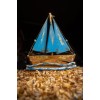 Olive Wooden Boat with 3 Colored Wooden Sails and Gold Leaves blue