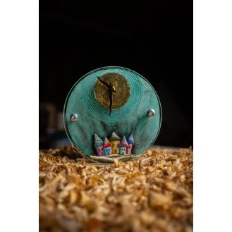 Round Crystal Face Wooden Clock Turquoise