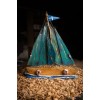 Olive wooden boat with 5 sails & Greek Flag Blue