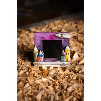 Colored Square Wooden Mirror with Houses Magenta